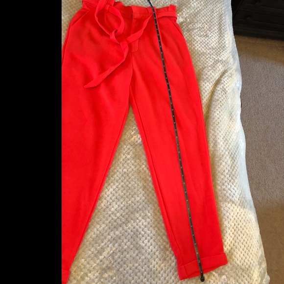 Red High Waist Paperbag Bow Tie Pants - Picture 8 of 10